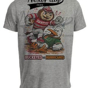 Ohio State Buckeyes vs. Miami Hurricanes Retro Rivalries Football Artwork Heather Gray Sublimated T-Shirt