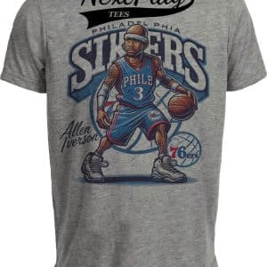 Philadelphia 76ers Allen Iverson Exclusive Retro Basketball 1996 Artwork Heather Gray Sublimated T-Shirt