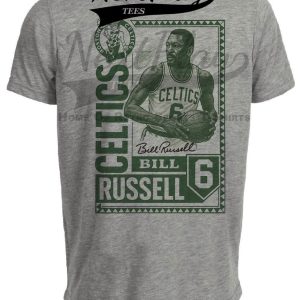 Boston Celtics Bill Russell Exclusive Retro Basketball 1964 Artwork Heather Gray Sublimated T-Shirt