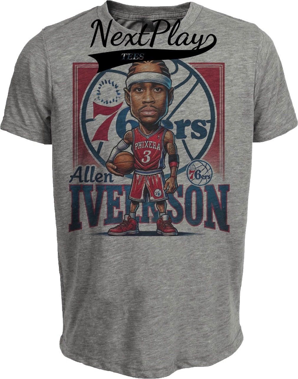 Philadelphia 76ers Allen Iverson The Answer Exclusive Retro Basketball 1996 Artwork Heather Gray Sublimated T-Shirt