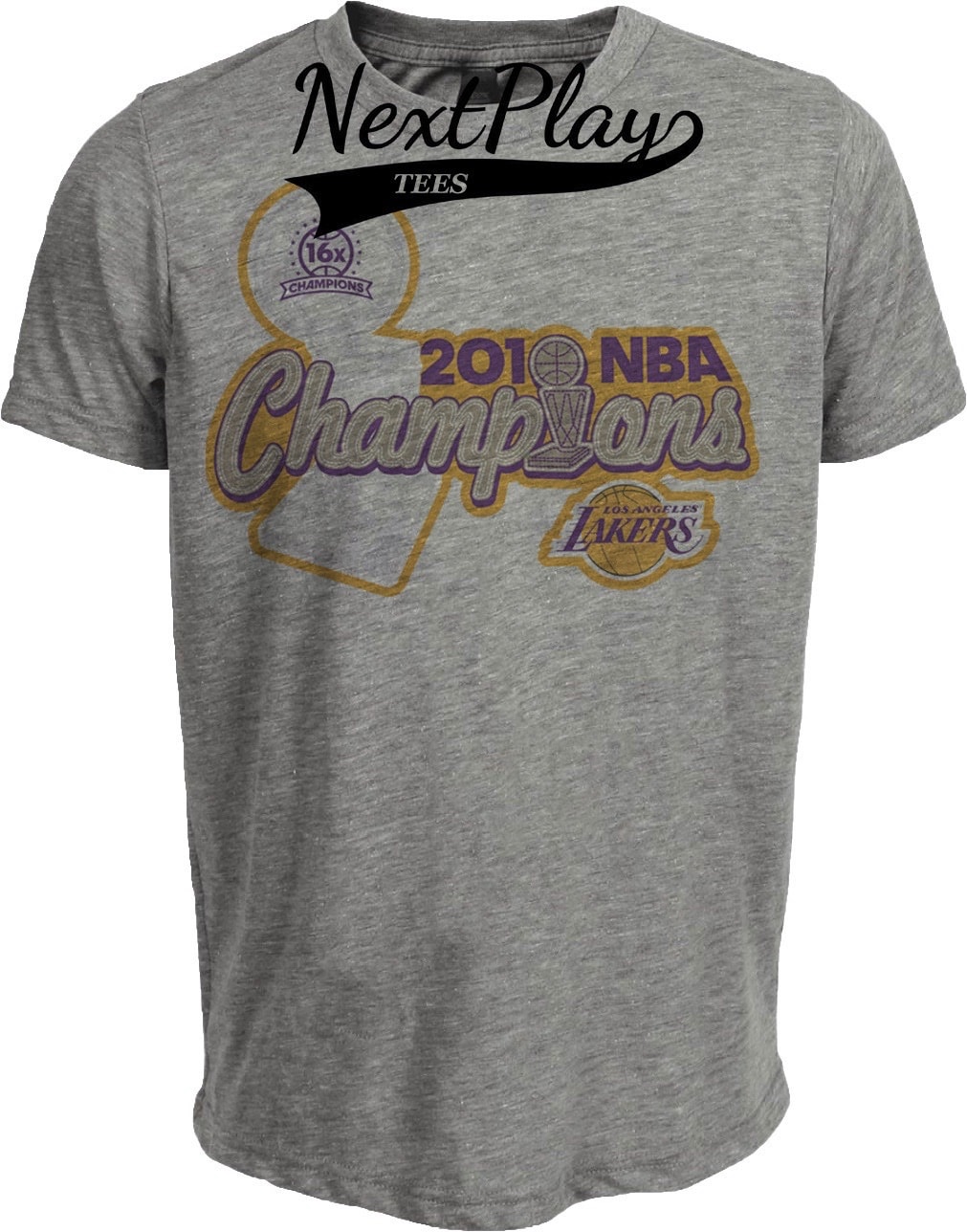 Los Angeles Lakers Retro Basketball Champs 2010 Artwork Heather Gray Sublimated T-Shirt