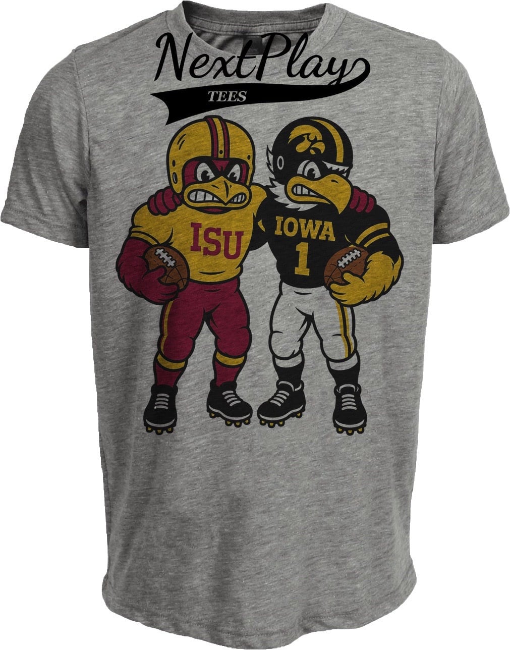 Iowa Hawkeyes Herky vs. Iowa State Cyclones Cy Retro Rivals Football Gray Sublimated T-Shirt