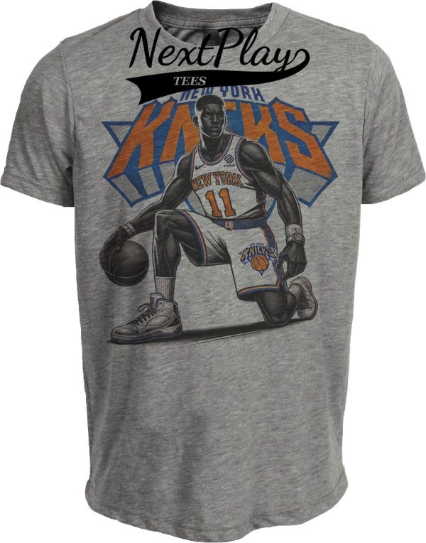 New York Knicks Exclusive Retro Basketball Mascot Artwork Heather Gray Sublimated T-Shirt