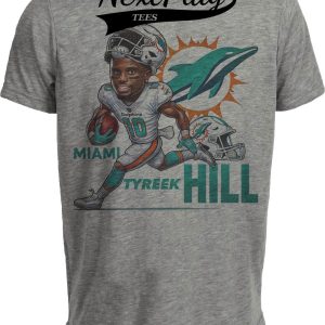 Miami Dolphins Tyreek Hill WR Exclusive Retro Football Artwork Heather Gray Sublimated T-Shirt