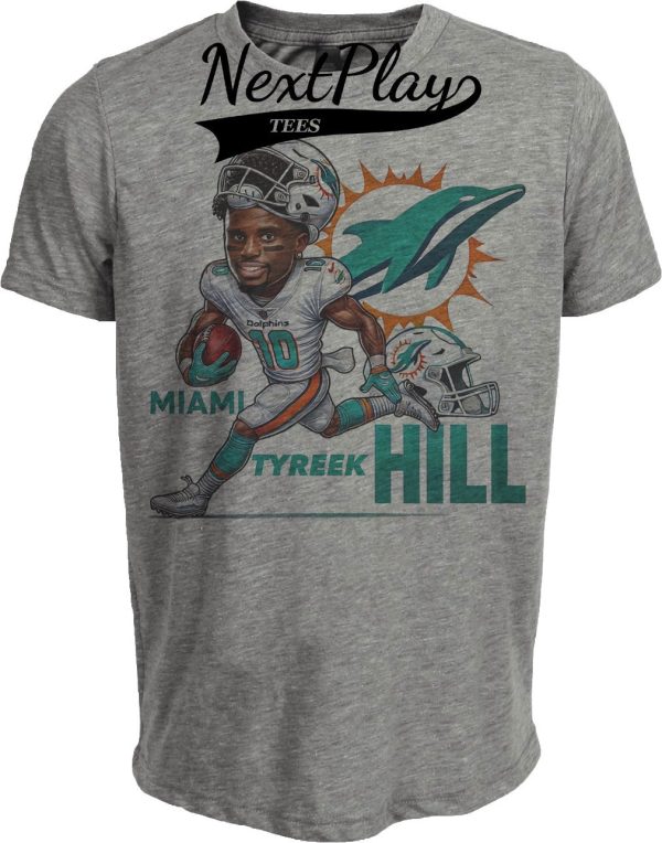 Miami Dolphins Tyreek Hill WR Exclusive Retro Football Artwork Heather Gray Sublimated T-Shirt