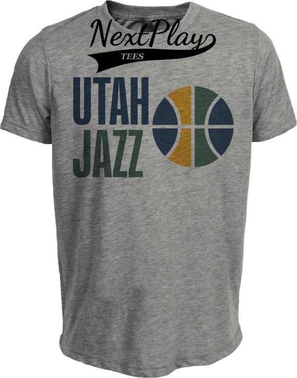Utah Jazz Retro Basketball Bold Artwork Heather Gray Sublimated T-Shirt