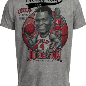 UNLV Runnin’ Rebels Larry Johnson Exclusive Retro Basketball 1991 Artwork Heather Gray Sublimated T-Shirt