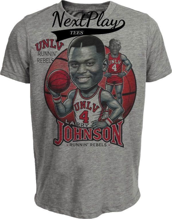 UNLV Runnin’ Rebels Larry Johnson Exclusive Retro Basketball 1991 Artwork Heather Gray Sublimated T-Shirt