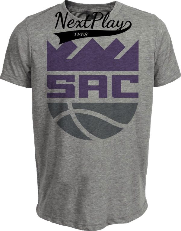 Sacramento Kings Retro Basketball SAC Artwork Heather Gray Sublimated T-Shirt