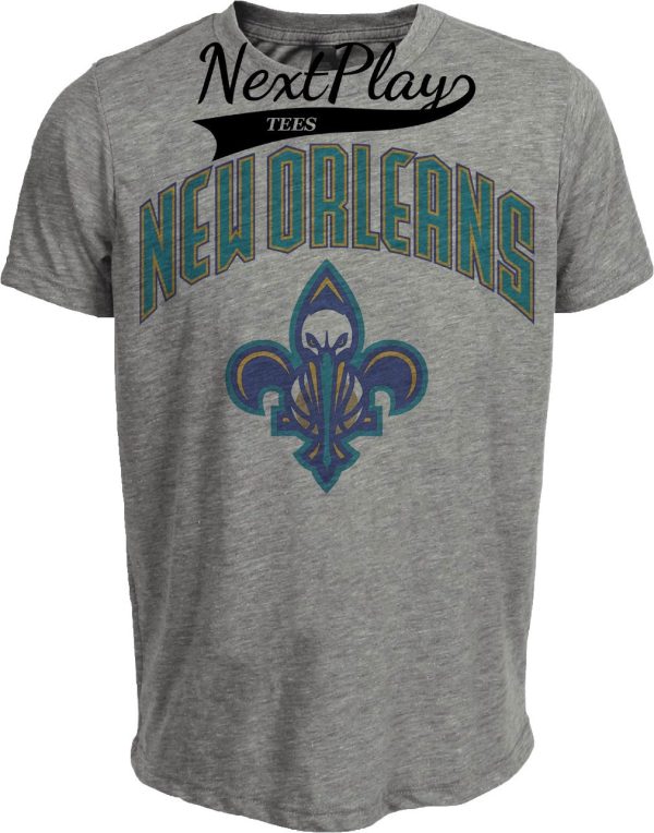 New Orleans Pelicans Retro Basketball Fleur De Lis Artwork Heather Gray Sublimated T-Shirt