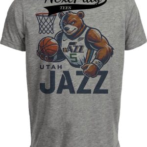 Utah Jazz Exclusive Retro Basketball Mascot Artwork Heather Gray Sublimated T-Shirt