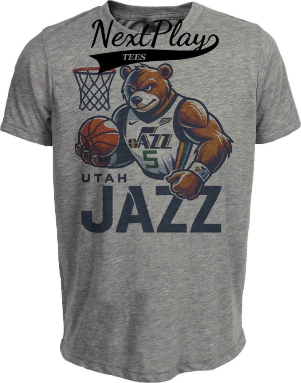 Utah Jazz Exclusive Retro Basketball Mascot Artwork Heather Gray Sublimated T-Shirt