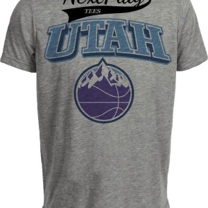 Utah Jazz Retro Basketball Mountain Ball Artwork Heather Gray Sublimated T-Shirt