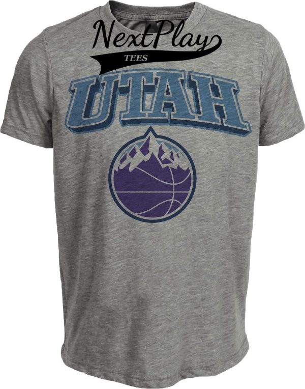 Utah Jazz Retro Basketball Mountain Ball Artwork Heather Gray Sublimated T-Shirt