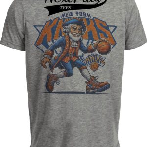 New York Knicks Exclusive Retro Basketball Dribbling Mascot Artwork Heather Gray Sublimated T-Shirt