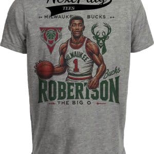 Milwaukee Bucks Oscar Robertson Exclusive Retro Basketball 1971 Artwork Heather Gray Sublimated T-Shirt