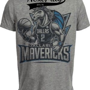 Dallas Mavericks Exclusive Retro Basketball Mascot Artwork Heather Gray Sublimated T-Shirt