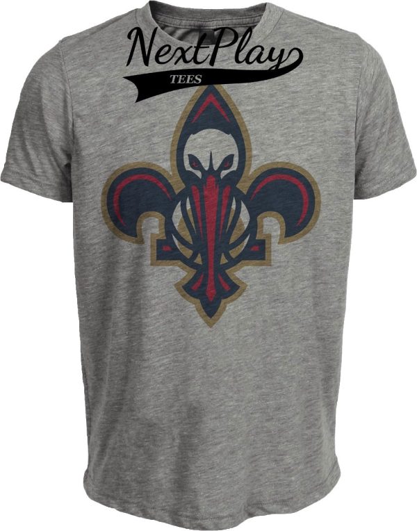 New Orleans Pelicans Retro Basketball Bird Fleur De Lis Artwork Heather Gray Sublimated T-Shirt