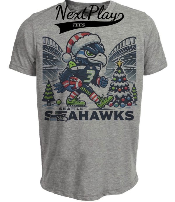 Seattle Seahawks Holiday Exclusive Retro Football Artwork Heather Gray Sublimated T-Shirt