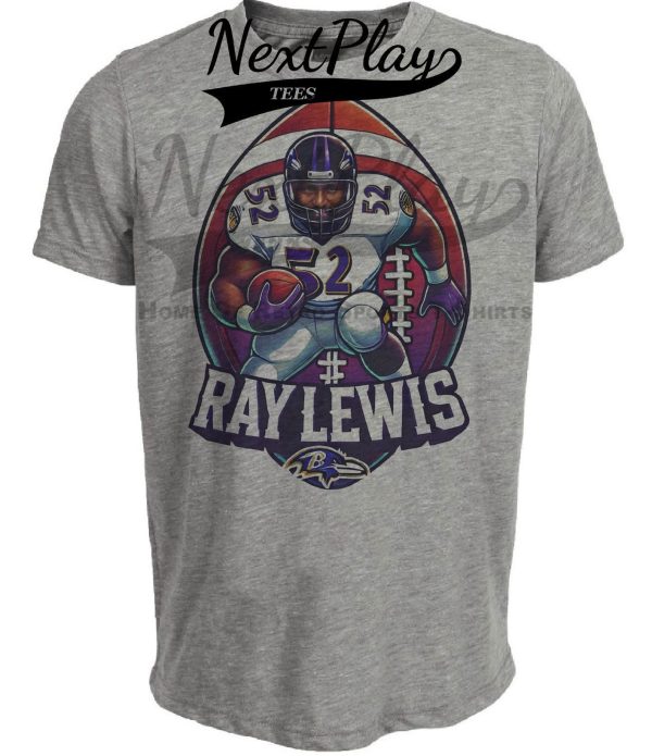 Baltimore Ravens Ray Lewis Exclusive Retro Football Artwork Heather Gray Sublimated T-Shirt