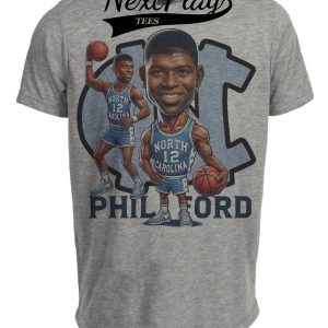 North Carolina Tar Heels Phil Ford Exclusive Retro Basketball 1975 Artwork Heather Gray Sublimated T-Shirt