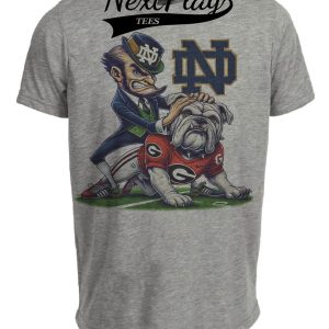 Notre Dame Fighting Irish vs. Georgia Bulldogs Exclusive Retro Rivalries Playoff Football Artwork Heather Gray Sublimated T-Shirt