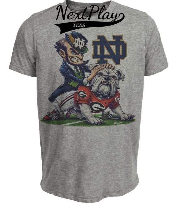 Notre Dame Fighting Irish vs. Georgia Bulldogs Exclusive Retro Rivalries Playoff Football Artwork Heather Gray Sublimated T-Shirt