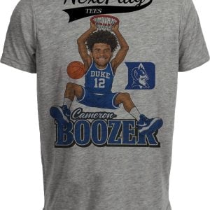 Duke Blue Devils Cameron Boozer Caricature Basketball Gray Sublimated T-Shirt