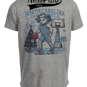 North Carolina Tar Heels Holiday Blue Exclusive Retro Basketball Artwork Heather Gray Sublimated T-Shirt