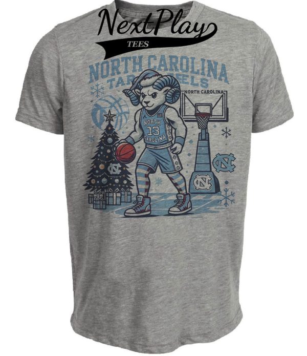 North Carolina Tar Heels Holiday Blue Exclusive Retro Basketball Artwork Heather Gray Sublimated T-Shirt