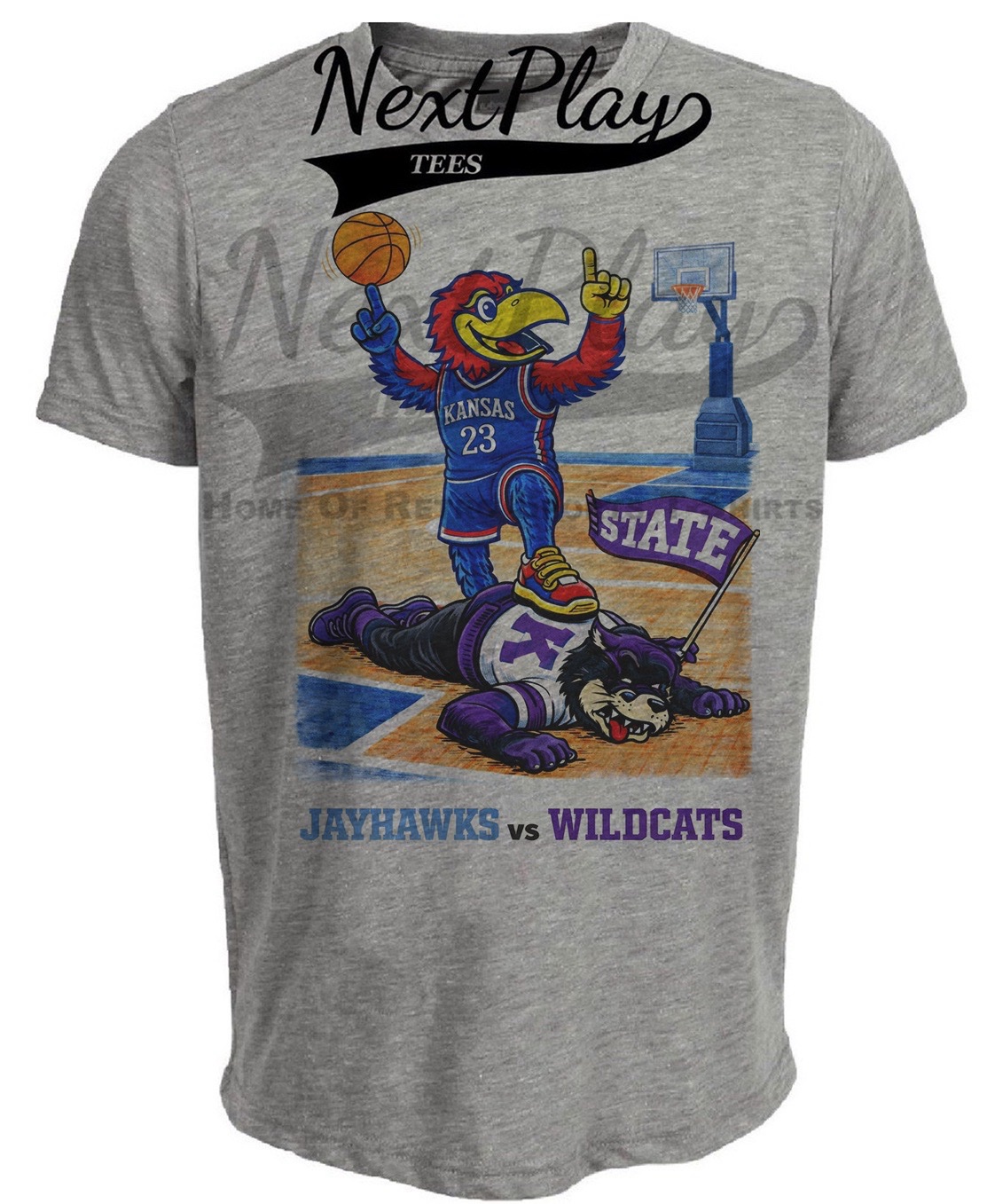 Kansas Jayhawks vs Kansas State Wildcats Rivals Basketball Gray Sublimated T-Shirt