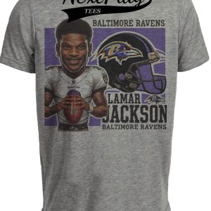 Baltimore Ravens Lamar Jackson QB Exclusive Retro Football Artwork Heather Gray Sublimated T-Shirt