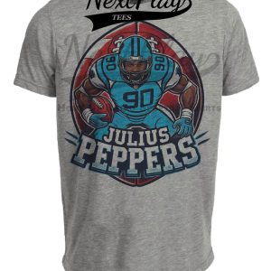 Carolina Panthers Julius Peppers Exclusive Retro Football Artwork Heather Gray Sublimated T-Shirt