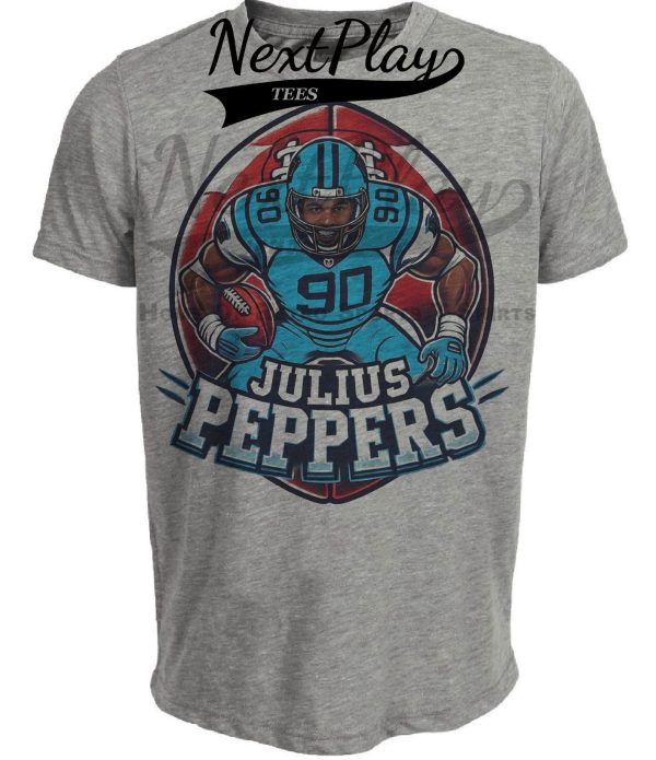 Carolina Panthers Julius Peppers Exclusive Retro Football Artwork Heather Gray Sublimated T-Shirt