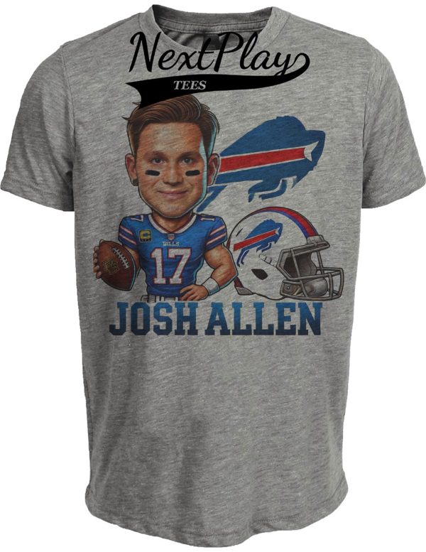 Buffalo Bills Josh Allen QB Exclusive Retro Football Artwork Heather Gray Sublimated T-Shirt