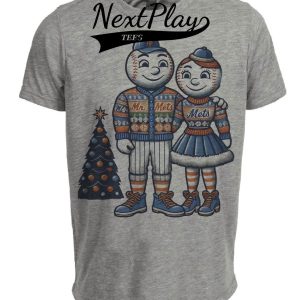 New York Mets Holiday Exclusive Retro Baseball Mr. And Mrs. Met Artwork Heather Gray Sublimated T-Shirt