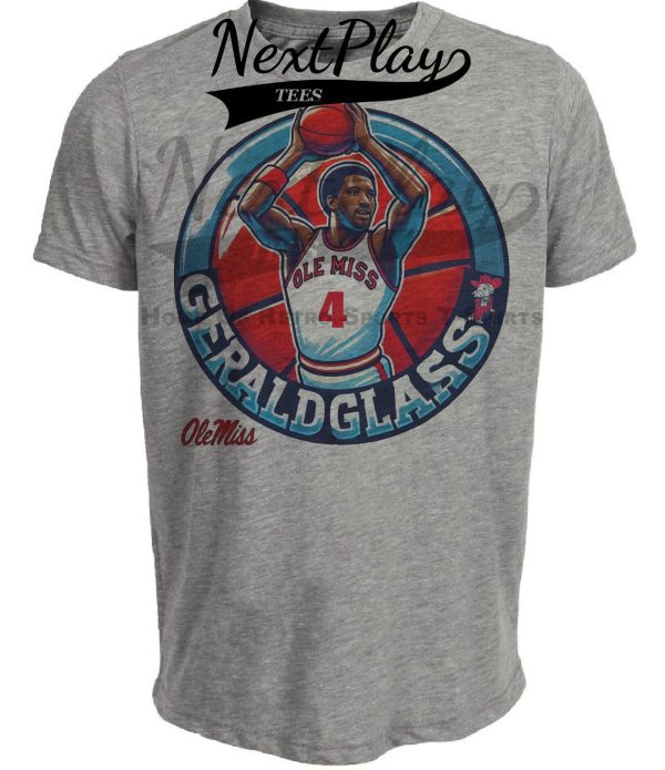 Mississippi Ole Miss Rebels Gerald Glass Exclusive Retro March Madness Basketball Artwork Heather Gray Sublimated T-Shirt