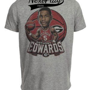 Georgia Bulldogs Anthony Edwards Exclusive Retro Basketball Artwork Heather Gray Sublimated T-Shirt