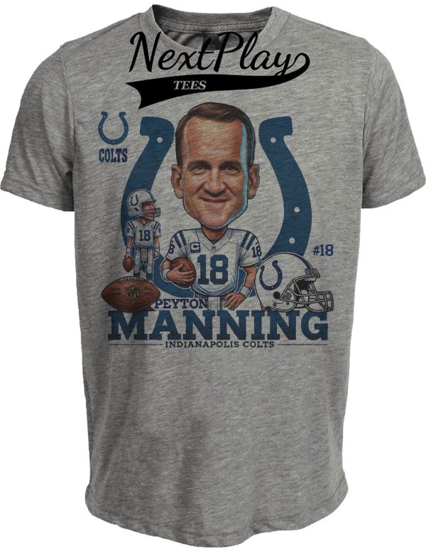 Indianapolis Colts Peyton Manning Exclusive Retro Football 1998 Artwork Heather Gray Sublimated T-Shirt