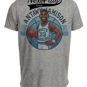 North Carolina Tar Heels Antawn Jamison Exclusive Retro Basketball 1996 Artwork Heather Gray Sublimated T-Shirt