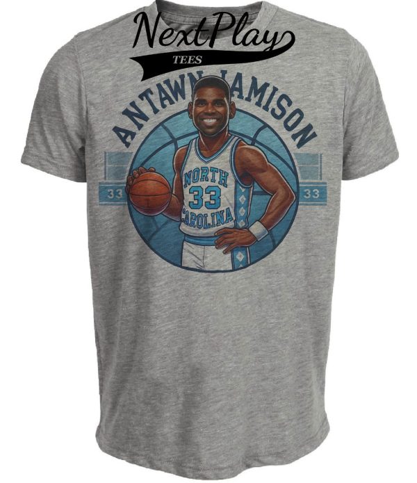North Carolina Tar Heels Antawn Jamison Exclusive Retro Basketball 1996 Artwork Heather Gray Sublimated T-Shirt