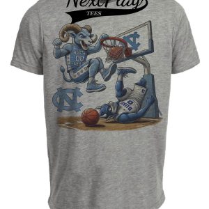 North Carolina Tar Heels vs. Duke Blue Devils Exclusive Retro Rivalries Basketball Dunk Artwork Heather Gray Sublimated T-Shirt