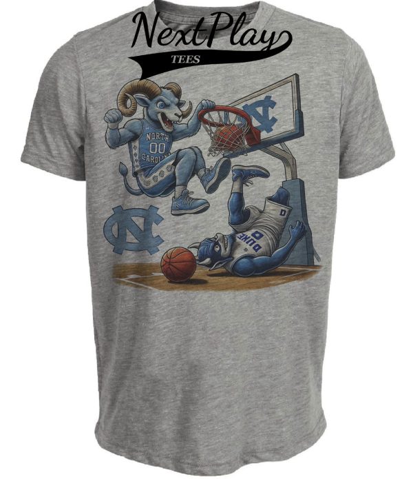 North Carolina Tar Heels vs. Duke Blue Devils Exclusive Retro Rivalries Basketball Dunk Artwork Heather Gray Sublimated T-Shirt