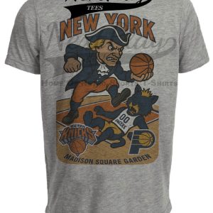 New York Knicks vs. Indiana Pacers Exclusive Retro Rivalries Basketball Stomping Artwork Heather Gray Sublimated T-Shirt