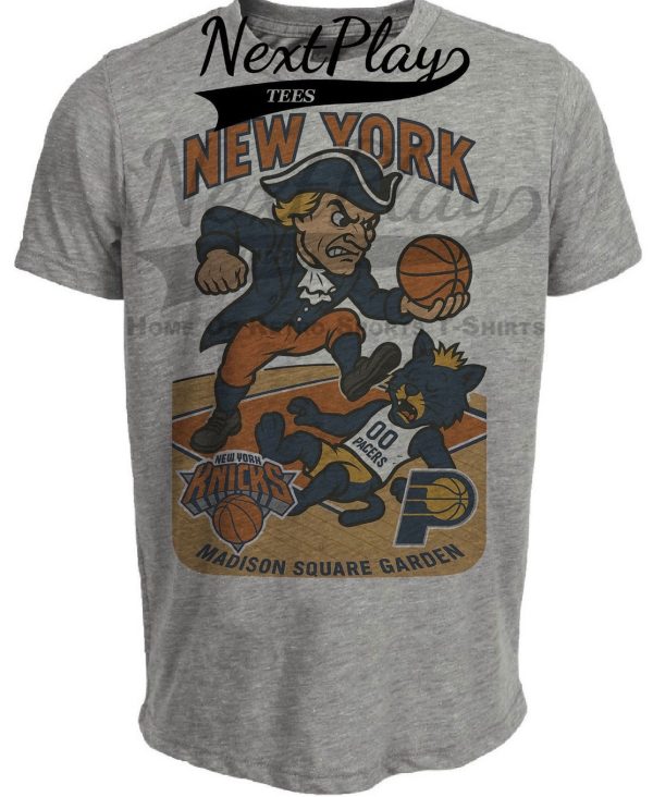 New York Knicks vs. Indiana Pacers Exclusive Retro Rivalries Basketball Stomping Artwork Heather Gray Sublimated T-Shirt