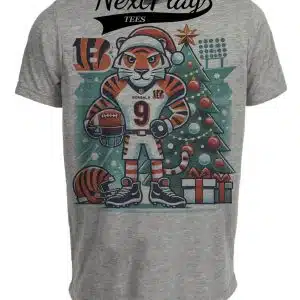 Cincinnati Bengals Holiday Burrow Exclusive Retro Football Artwork Heather Gray Sublimated T-Shirt