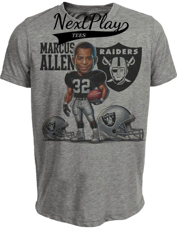 Los Angeles Raiders Marcus Allen Exclusive Retro Football 1982 Artwork Heather Gray Sublimated T-Shirt