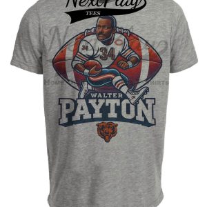 Chicago Bears Walter Payton Exclusive Retro Football Artwork Heather Gray Sublimated T-Shirt