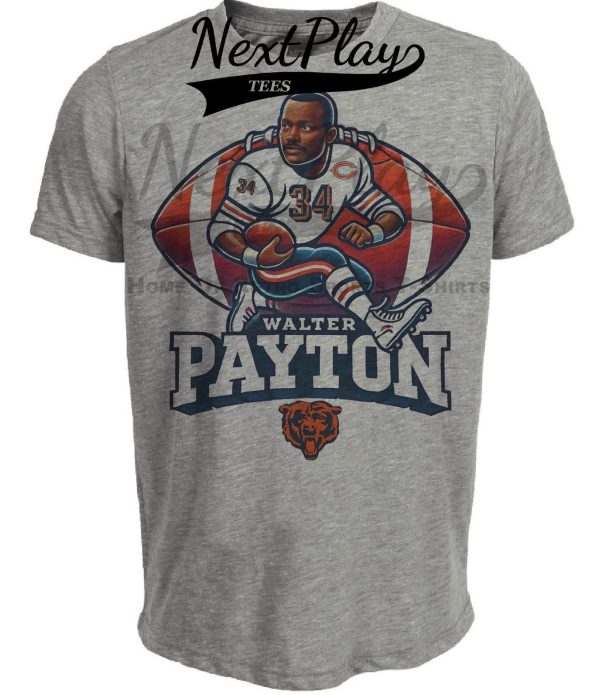 Chicago Bears Walter Payton Exclusive Retro Football Artwork Heather Gray Sublimated T-Shirt