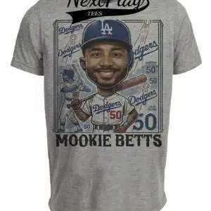 Los Angeles Dodgers Mookie Betts #50 Exclusive Retro Baseball Artwork Heather Gray Sublimated T-Shirt